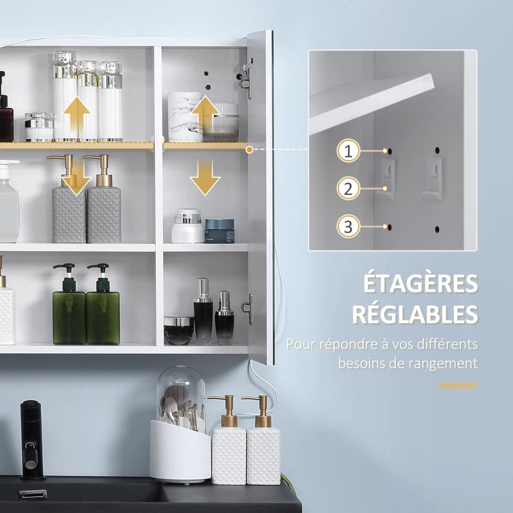 Specchio Armadio a Parete Bagno LED ¨C Zephmum ¨C Bianco 70x15x65 cm