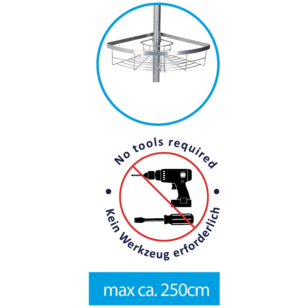 Mensola Angolare a Parete per Bagno 3 Cestelli Altezza Regolabile Fino a 250 cm