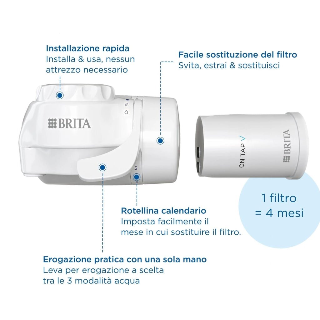 Brita Sistema filtrante per acqua ON TAP V incluso 1x filtro V - per acqua sostenibile dal gusto migliore direttamente dal rubinetto