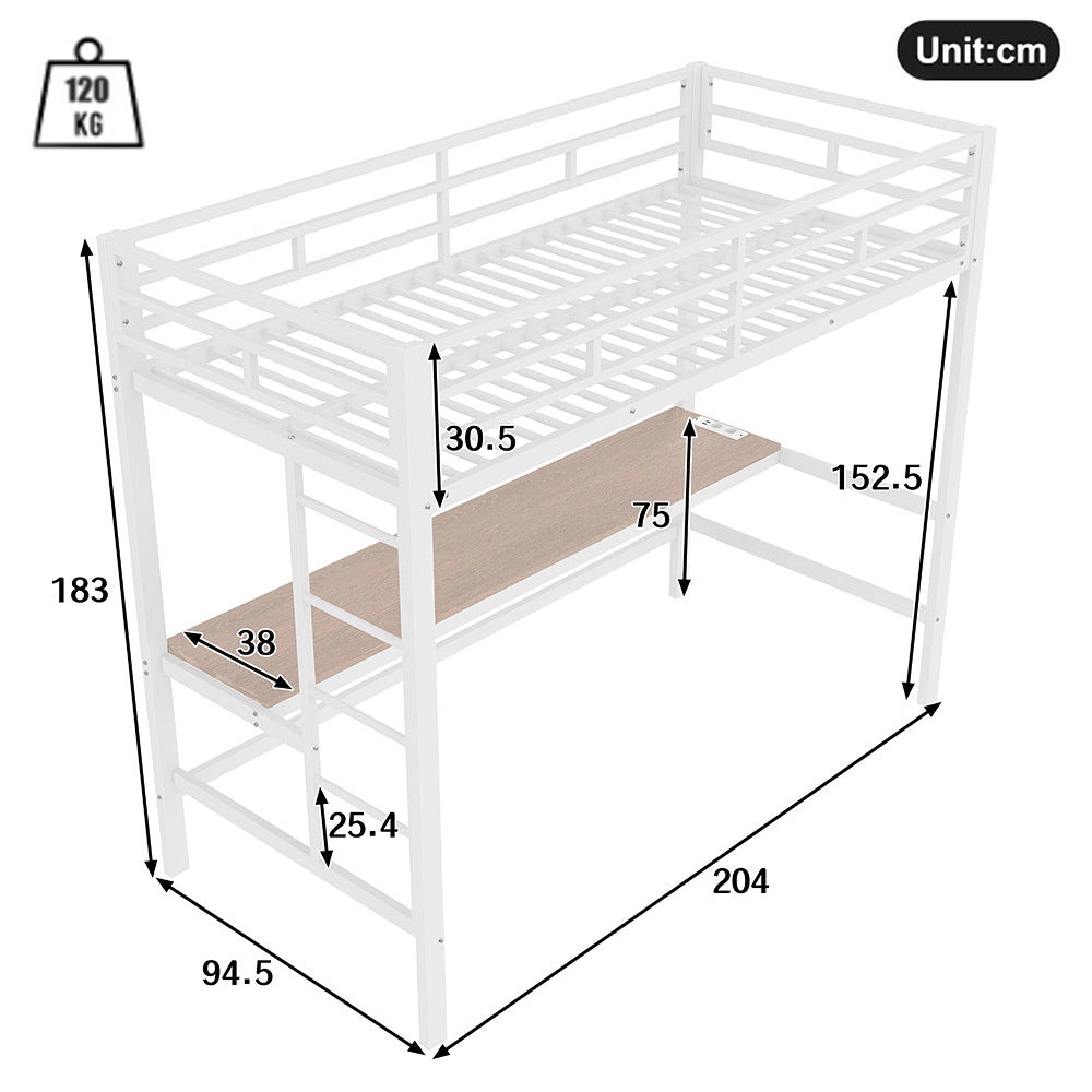 Letto mezzanino smart 90x200cm - Xylo - bianco, controllo app, USB