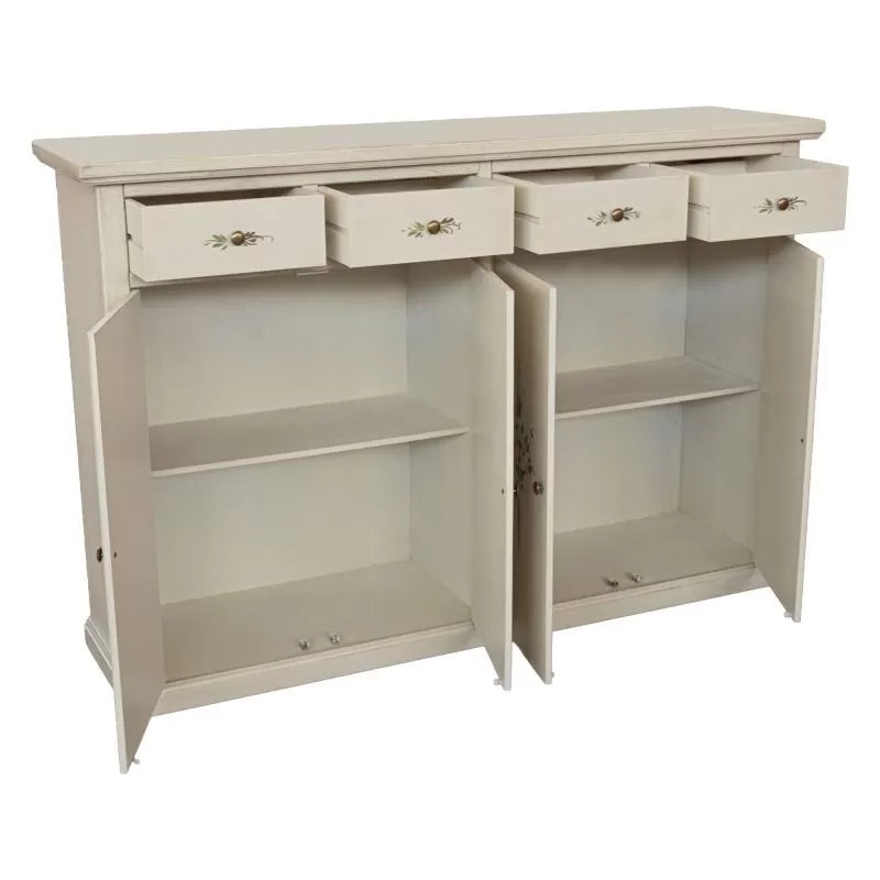 Credenza legno 4 porte 4 cassetti shabby bianco anticato decorato 160x40x110 - Mobili 2G