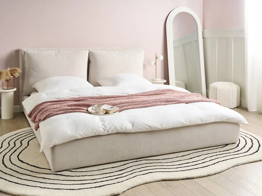 Letto matrimoniale ad acqua tessuto beige chiaro 180 x 200 cm camera da letto moderna