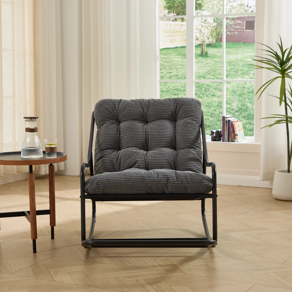 Poltrona da Giardino con Poggiapiedi a Dondolo Regolabile con Cuscino Spesso; senza Braccioli; Acciaio Grigio 75 × 116 × 82 cm