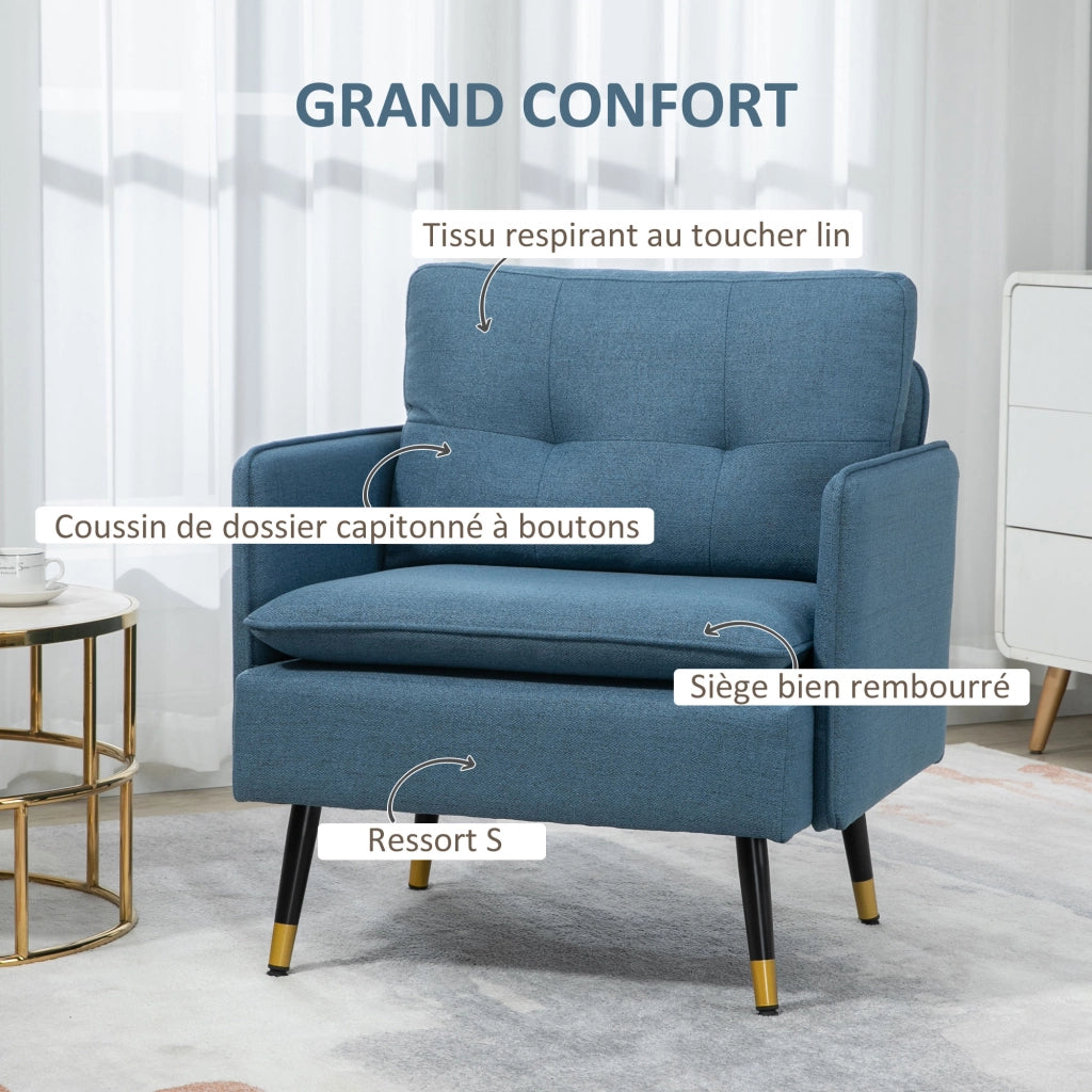 Poltrona capitonnata con braccioli e gambe in metallo ¨C zephmum ¨C blu scuro tessuto 72x70x80 cm