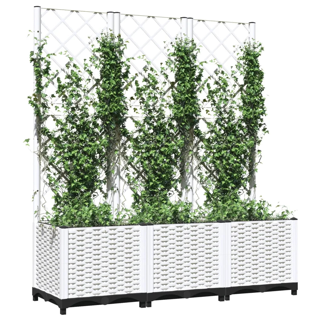 Fioriera | Cassetta per fiori | Vaso da Giardino con Graticcio Bianco 120x40x136 cm PP