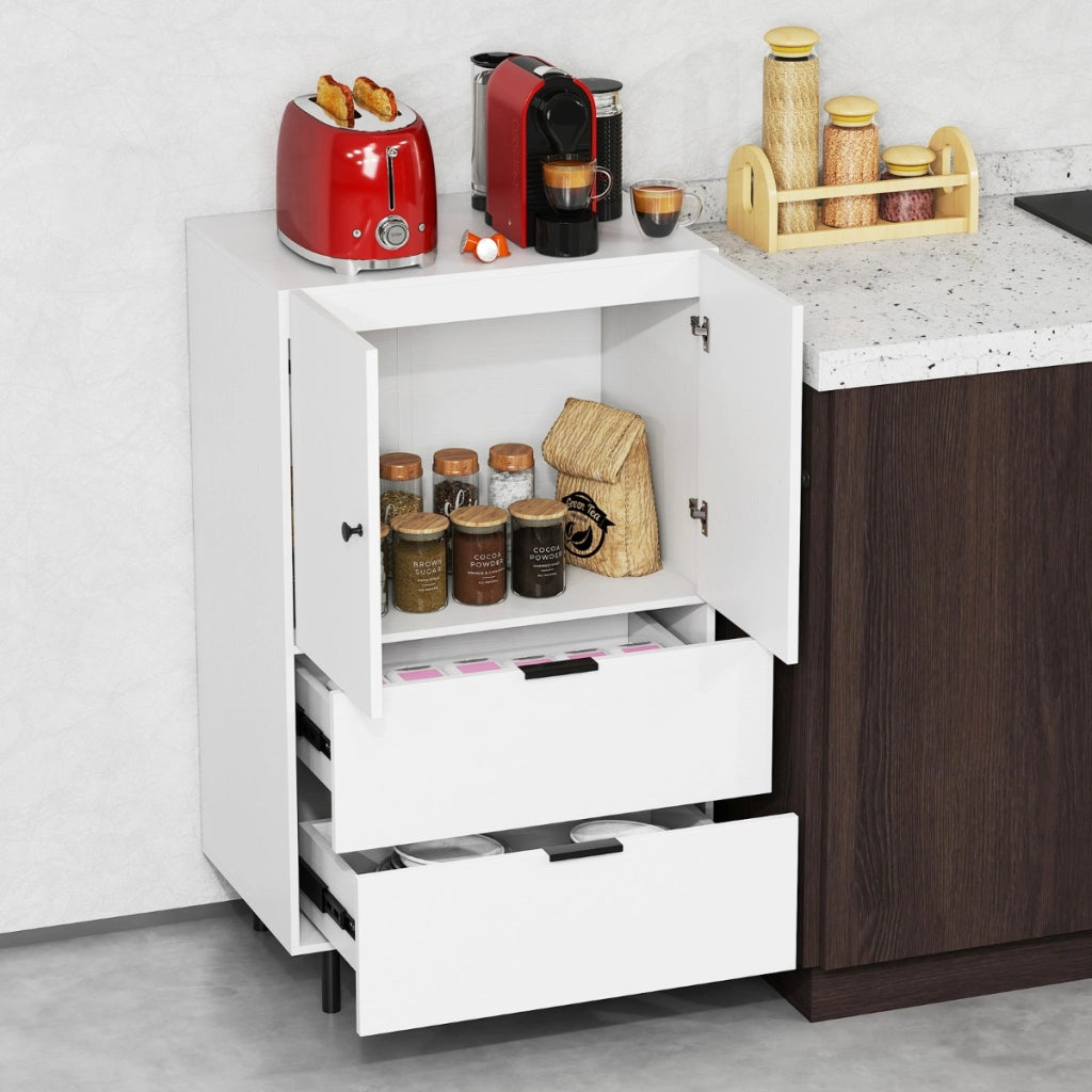 Credenza buffet-Armadio da cucina con cassetti e mobile contenitore, Stazione bar da pavimento con gambe in metallo Bianco