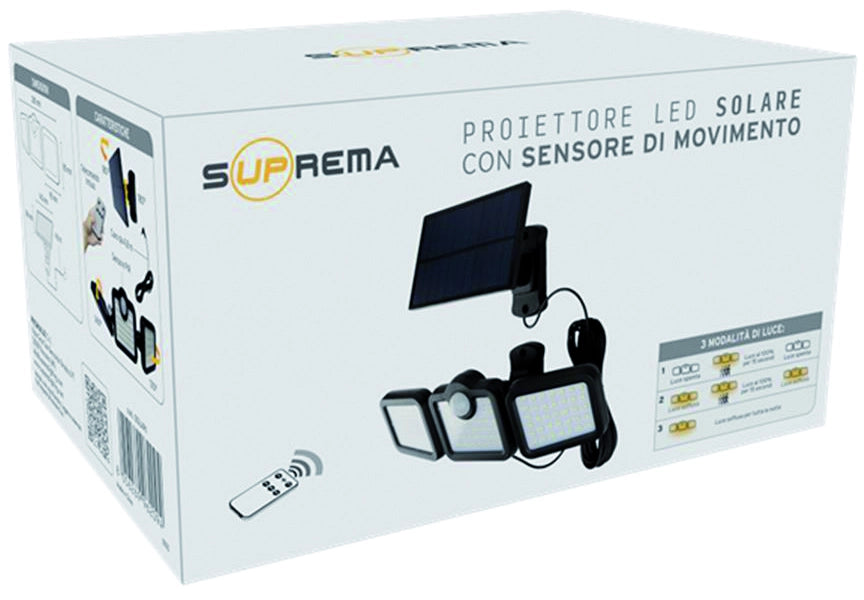 Suprema PROIETTORE SOLARE ORIENTABILE, 108 led, 10 watt, 600 lumen, luce calda
