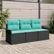 Set di divani con cuscino 3 pcs Nero e Blu polyrattan 3345226