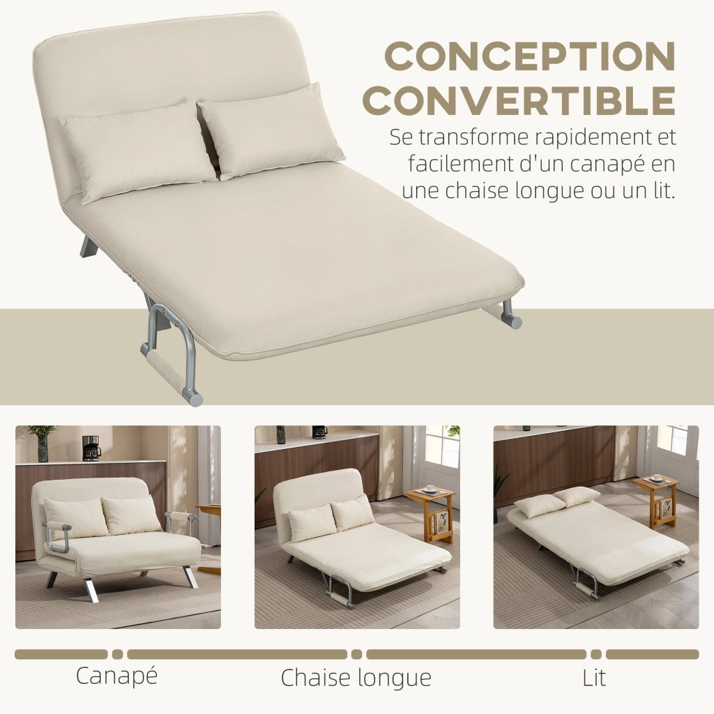 Divano letto 2 posti con schienale regolabile e 2 cuscini ¨C zephmum ¨C beige similpelle