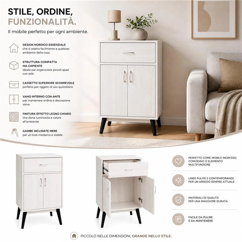 MOBILE IN MDF BIANCO CON 2 ANTE E CASSETTO MISURE: 60X40X74CM