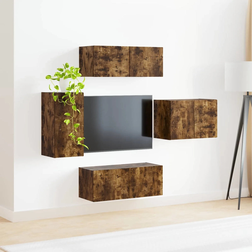Set di Mobiletto da TV a Parete 4 pcs Rovere fumé 3408939