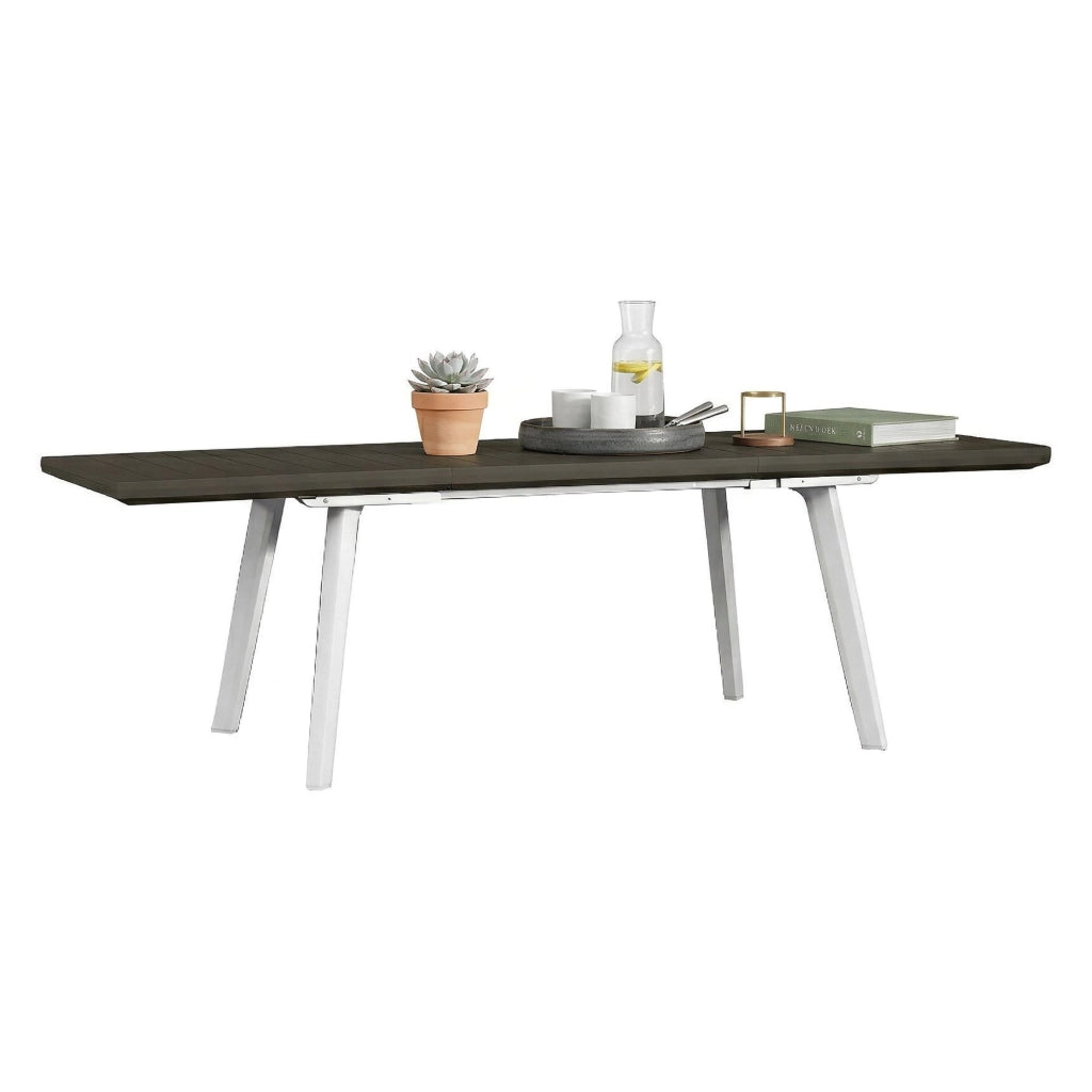 Tavolo da esterno Penticton, Base per picnic, Piano da pranzo da giardino, Banco outdoor multiuso, 162x101 h77 cm, Bianco e Grigio scuro
