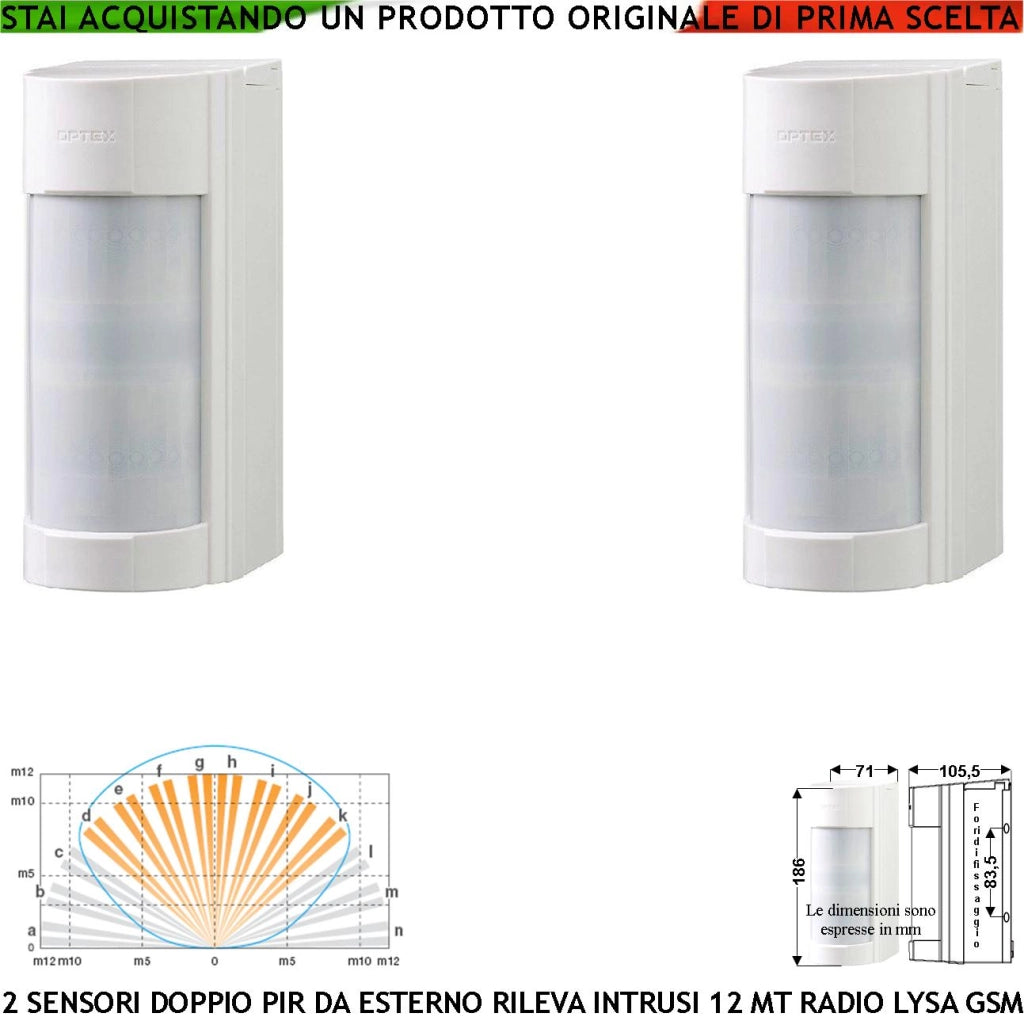 Rileva il Movimento Intrusi 2 Pezzi Doppio Infrarosso da Esterno Radio Freq. 433,92 MHz Anti Jamming Per Lysa GSM Sensore Grandangolo 12 m 5 Livelli Basso Assorbimento Anticollisione Protezione IP55