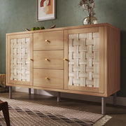 Credenza in stile country 120x40x75 cm rovere con 2 ante, 3 cassetti e ripiani regolabili