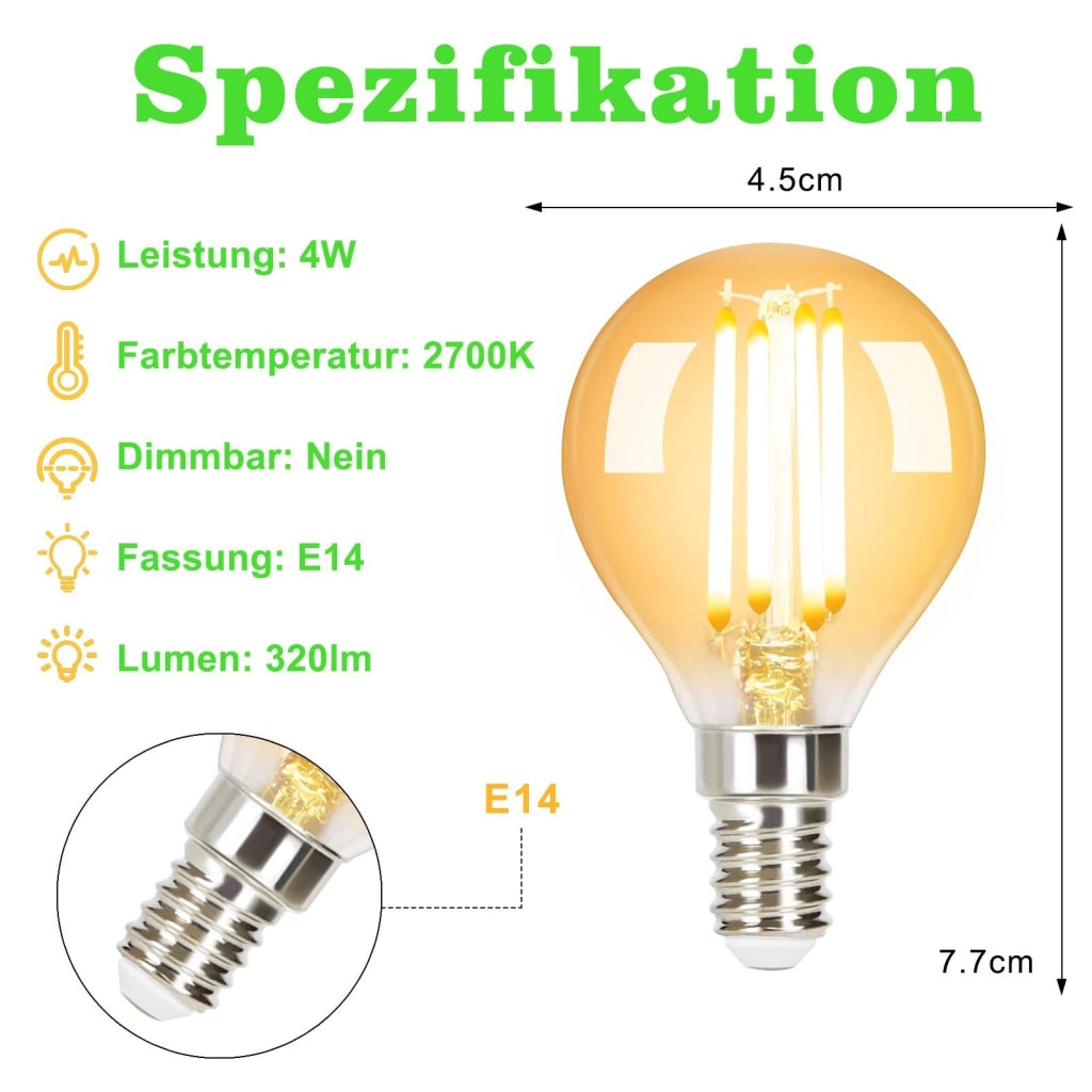 ZMH Confezione da 6 lampadine LED E14 lampada vintage G45 Retro 2700K 4W bianco caldo