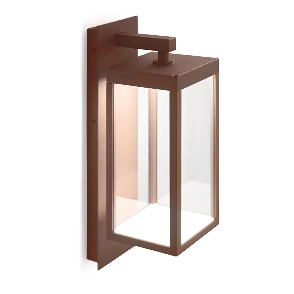 GES772 Applique da parete per esterni in alluminio color marrone, vetro trasparente, LED 13W 4000K 505lm, IP54, Non dimmerabile - Gealuce