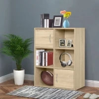 Libreria Scaffale in Legno, Mobiletto Multiuso con 3 Ripiani 4 Scompartimenti e 2 ante, 61.5x29.5x80cm