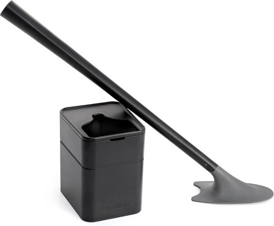 Set di spazzola per il gabinetto in silicone con testa di spazzola senza peli e contenitore senza gocce - Pulizia approfondita sotto la linea del gabinetto - Design sottile scandinavo - Materiale robusto e duraturo - Nero