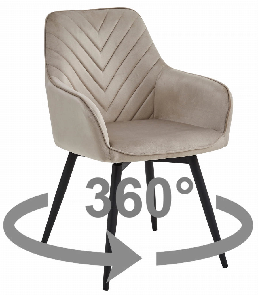 VALORA NANA360 Sedia girevole in velluto beige scuro per soggiorno, cucina, sala da pranzo