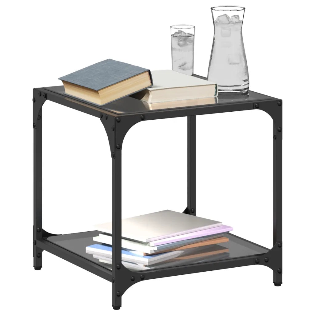 Tavolino con Piano in Vetro Nero 40x40x40 cm Acciaio 845964