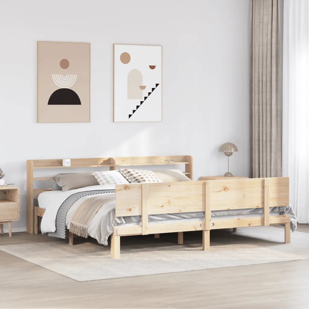 Giroletto con Testiera-Struttura Letto con testiera 200x200 cm in Legno Massello di Pino 587423