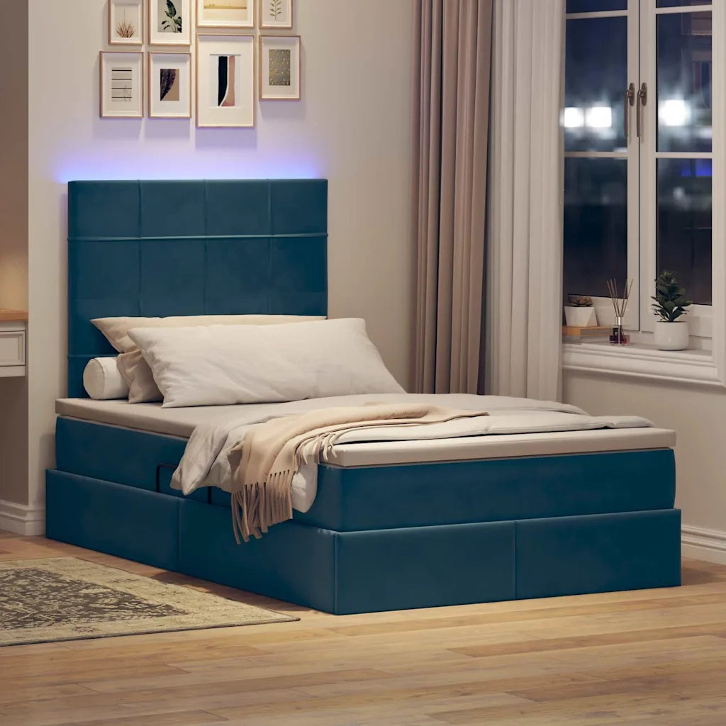 Letto con contenitore e LED Blu Scuro 120 x 200 cm Velluto 3372661