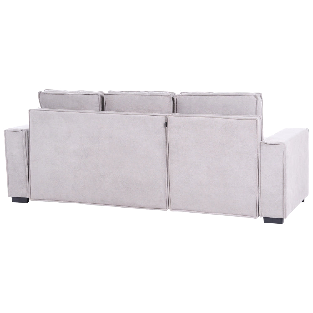Divano letto angolare a 3 posti con rivestimento in tessuto grigio lato destro con braccioli contenitore reversibile stile moderno soggiorno