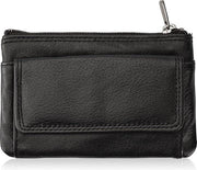 Tas portafoglio in pelle autentica con protezione RFID e carta di credito, doppia cucitura, chiusura a molla, nero - 1 tasca per carte - 1 tasca per chiavi con anello