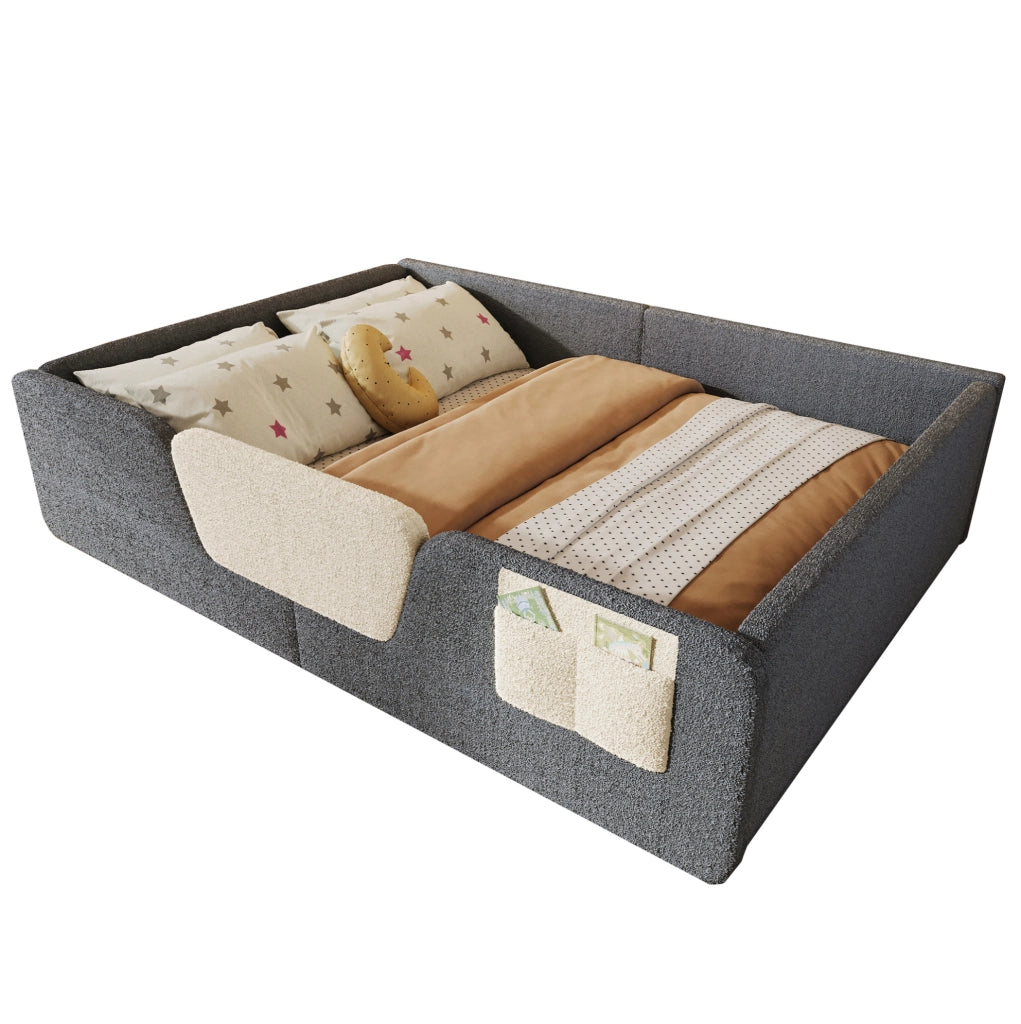 Letto imbottito 140x190 cm con sponde laterali rimovibili in velluto grigio