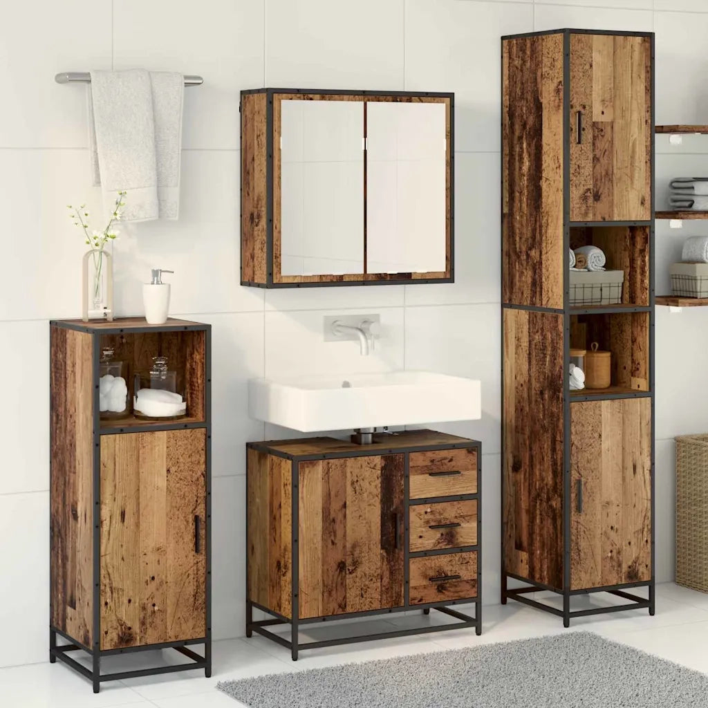 Set di mobili per il bagno con cassetto 3 pcs Legno vecchio 3402533