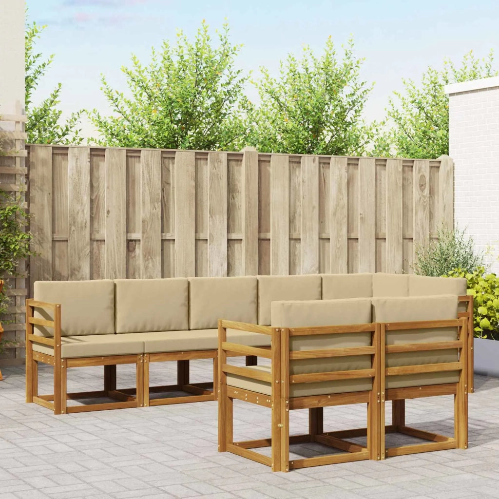 Set di divani da esterno con cuscino 8 pcs Naturale e Beige