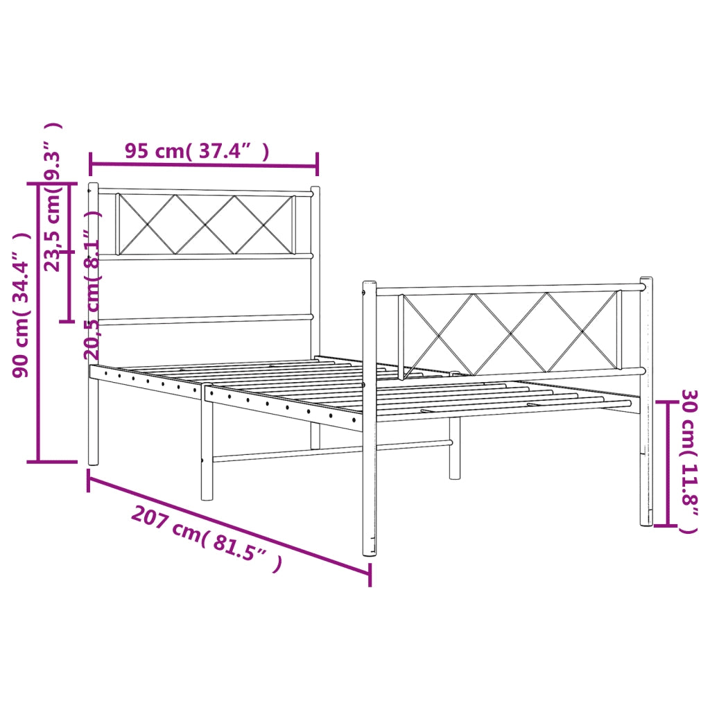 vidaXL Giroletto con Testiera e Pediera Metallo Nero 90x200 cm