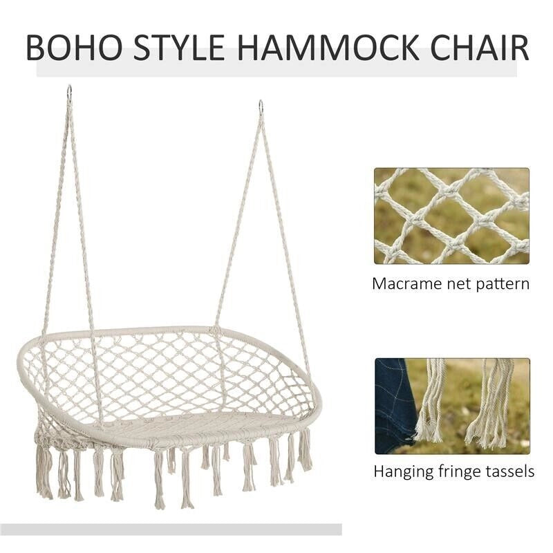 AMACA A DONDOLO DA GIARDINO E CASA A 2 POSTI, TELAIO METALLO E SEDUTA COTONE 130X75X40CM, BIANCO CREMA