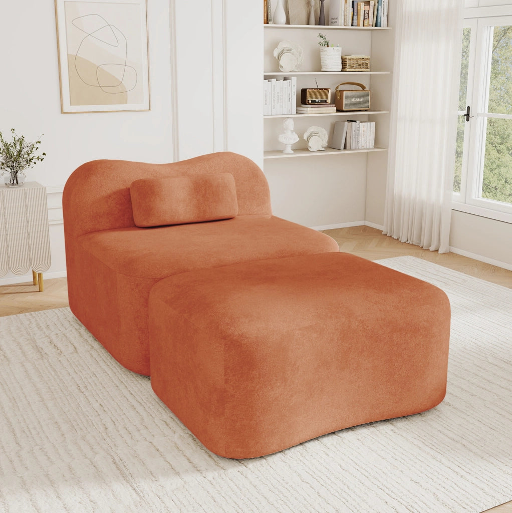 Divano modulare 167x96x70 cm in velluto arancione, pouf, senza montaggio, per studio –