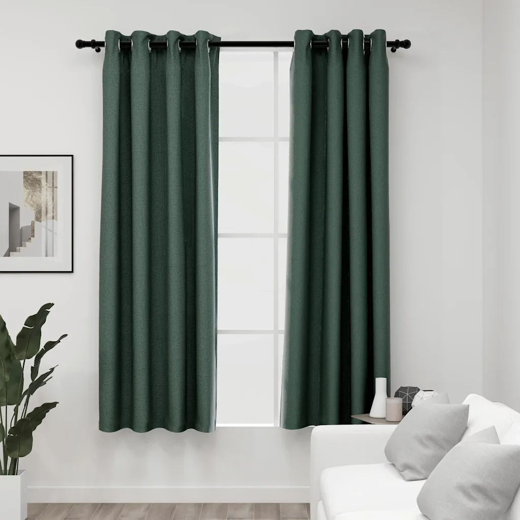 Tende Oscuranti | Tende Blackout Effetto Lino con Occhielli 2 pz Verdi 140x175cm