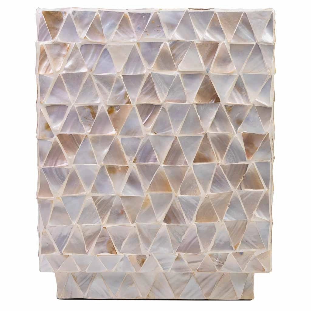 Sgabello in legno e madreperla beige 35x35x45h cm