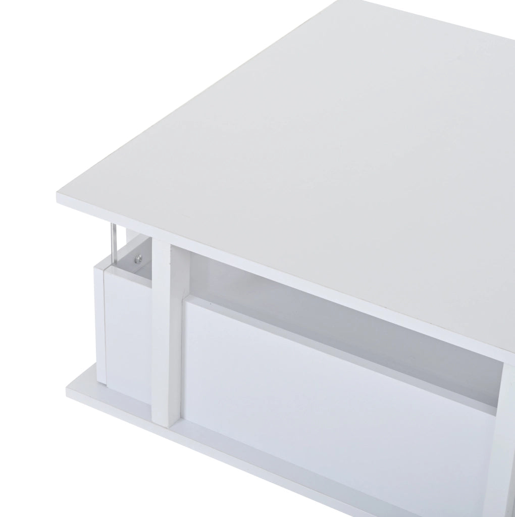 Tavolino da caffè bianco lucido 70x70x35 cm con LED, 2 cassetti e acrilico