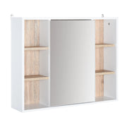 Armadietto con Specchio in MDF e Truciolato con 3 Ripiani Laterali e Ripiano Regolabile Interno. 60x14.5x49.4 cm