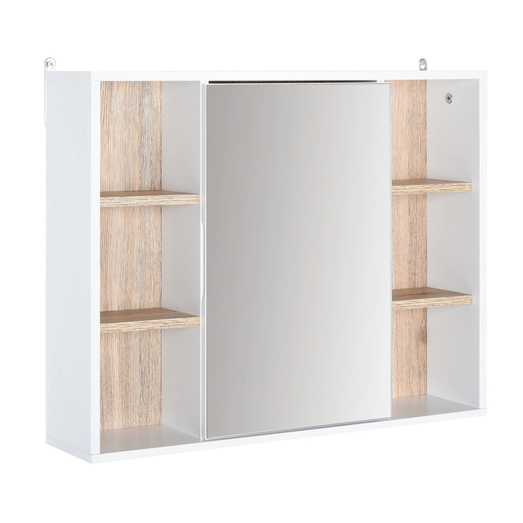 Armadietto con Specchio in MDF e Truciolato con 3 Ripiani Laterali e Ripiano Regolabile Interno. 60x14.5x49.4 cm