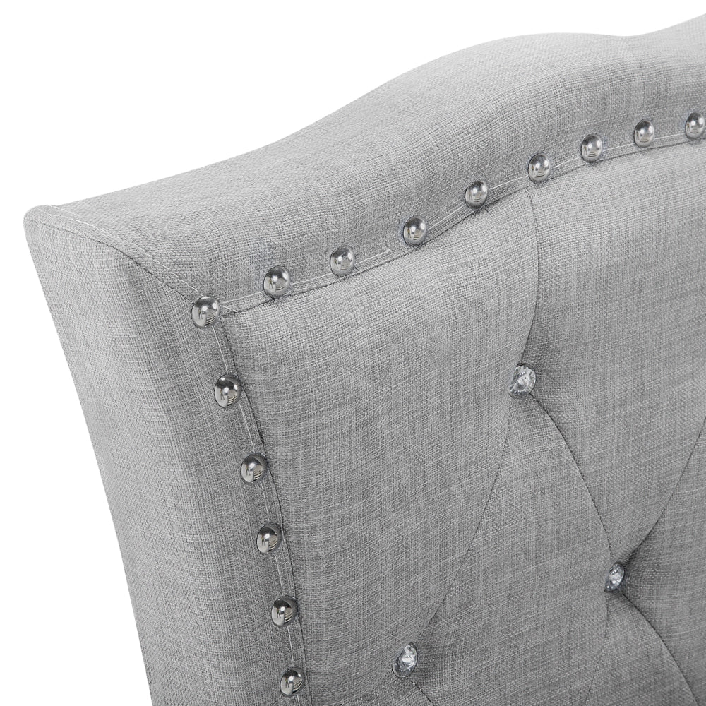 Letto singolo grigio tessuto imbottito Telaio con decorazione rete a doghe 90 x 200 cm Bottoni di cristallo Poggiatesta Camera da letto Moderna Glam