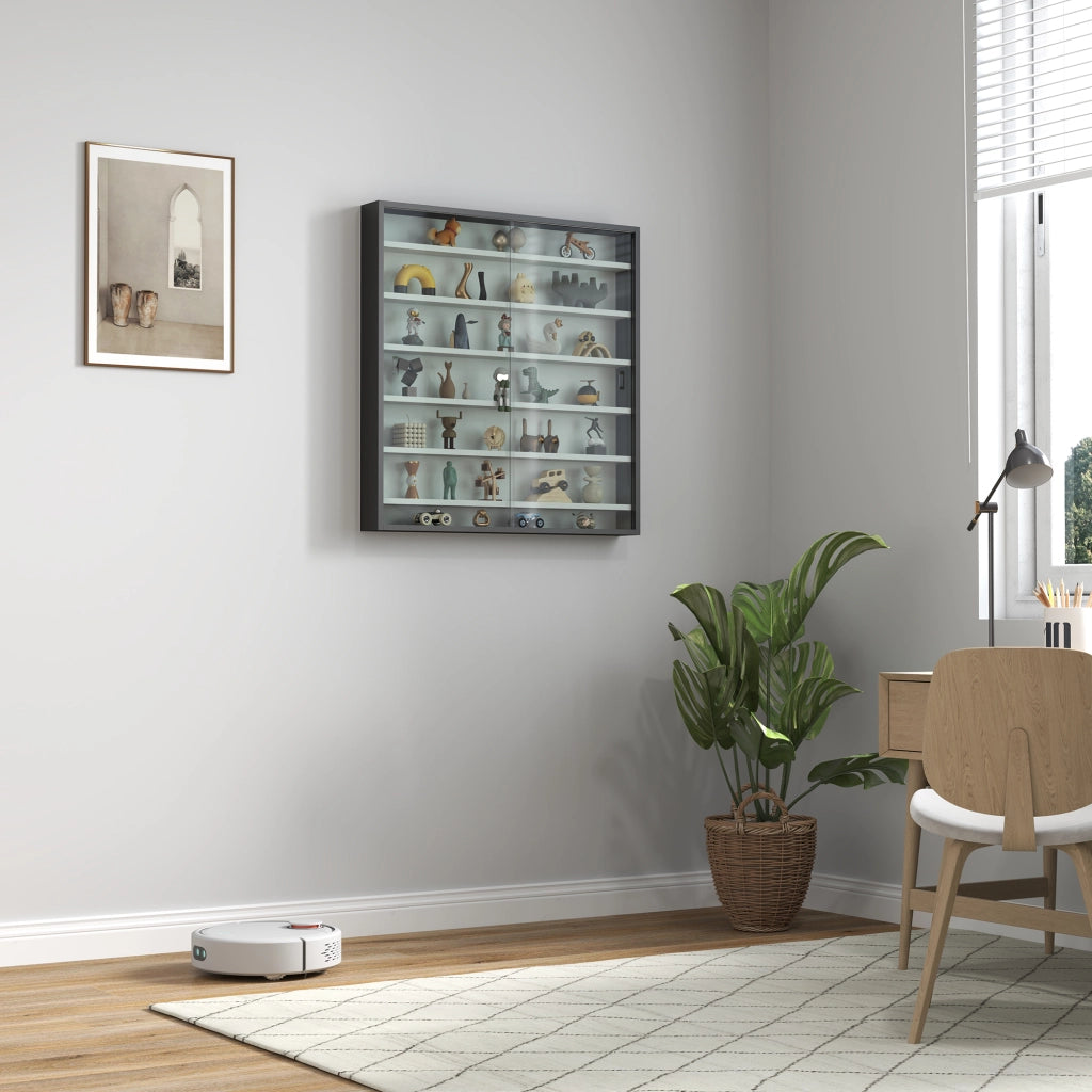Armadio a 5 Ripiani Regolabili con Ante in Vetro ¨C Minimal ¨C 80x9.5x83 cm, Bianco e Nero
