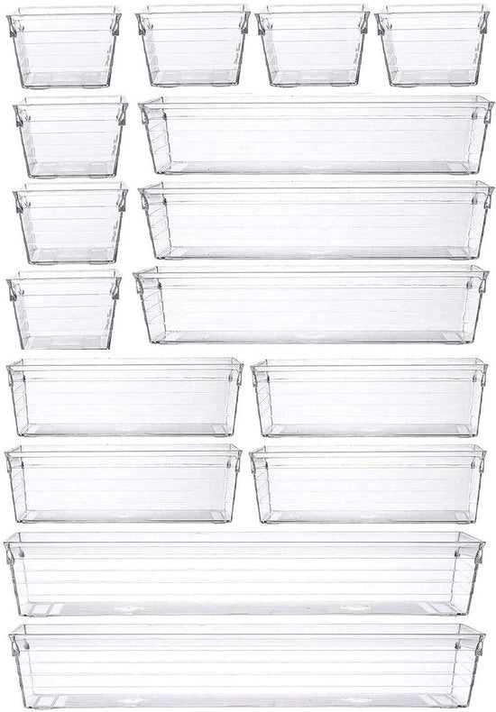 Organizzatori per ante cucina in plastica trasparente, 16 pezzi, organizzatore per scrivania per trucco, utensili da cucina e accessori