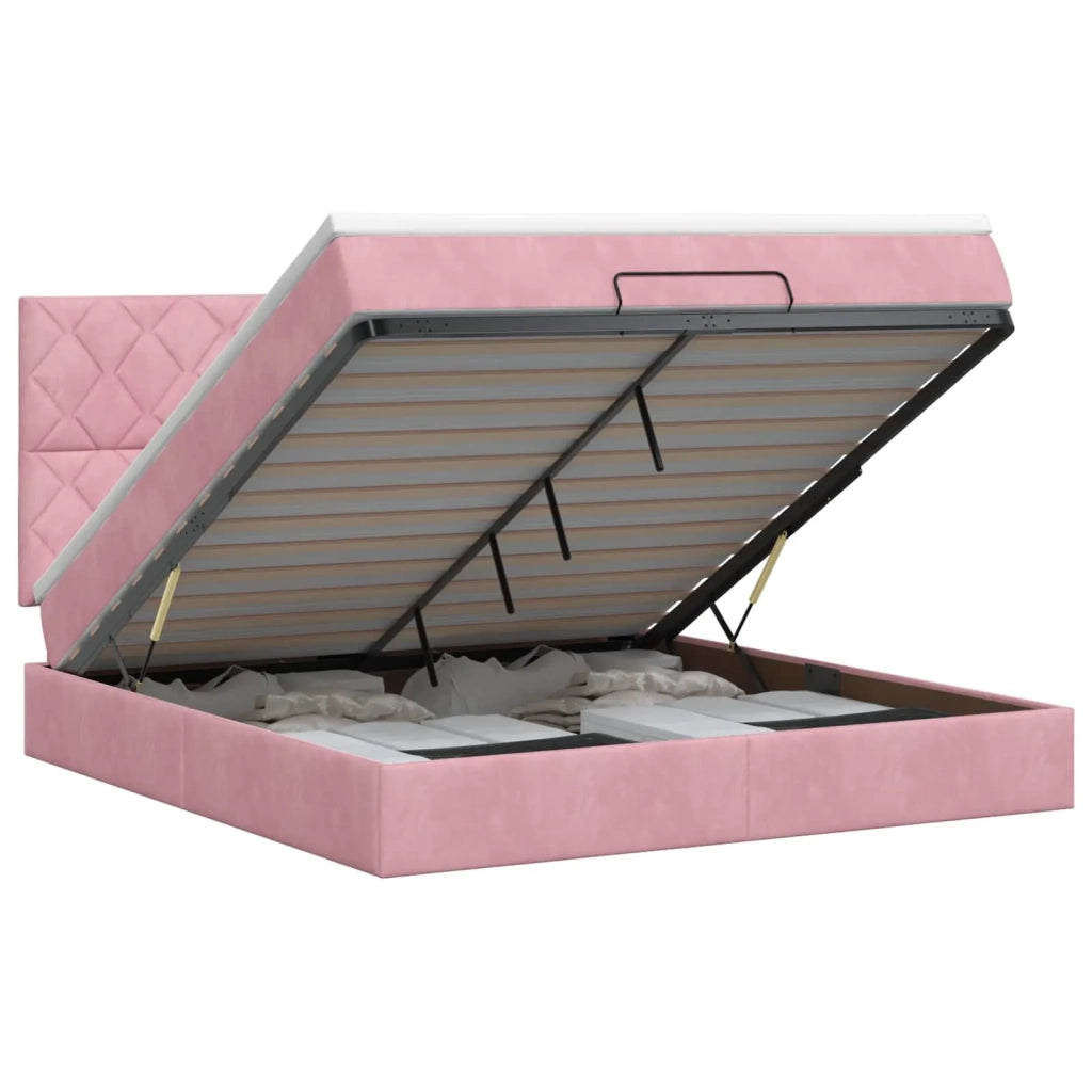 Letto ottomano con materasso Rosa 180 x 200 cm Velluto 3457814
