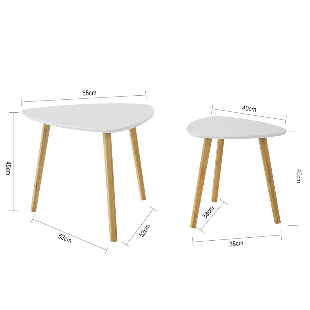 Set di 2 Tavolini Bassi da Salotto in Legno di bambù massello e MDF Tavolino Moderno Bianco FBT74-W