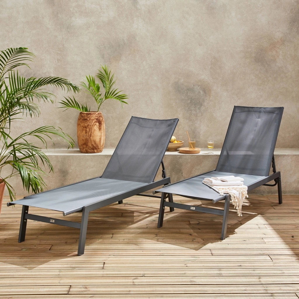Set 2 lettini prendisole in acciaio multiposizione, grigio