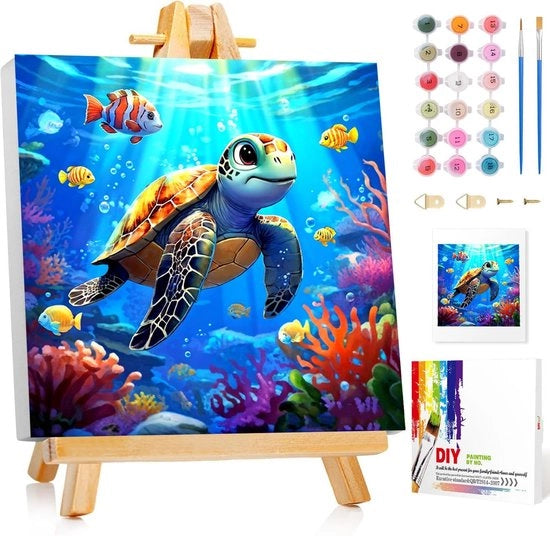 Scheda per Schilderop Nummer Zee - Set di Pittura con Elenco - 20 x 20 cm - Attività di Fai da Te - Pittura Creativa - Adatto per Adulti - Dipinto da Fai da Te
