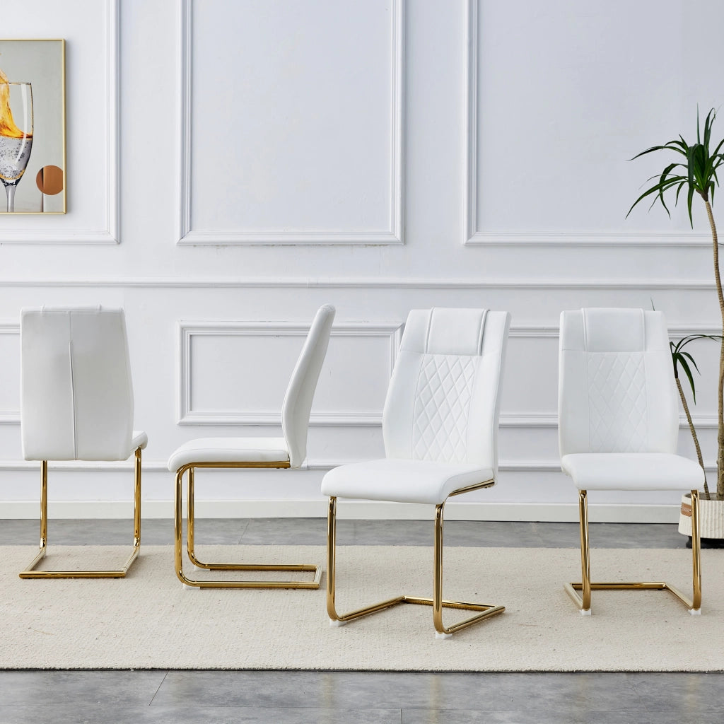 Sedie da Pranzo in Ecopelle Bianca con Gambe in Metallo Dorato ¨C MINIMAL ¨C Set 4 Pezzi