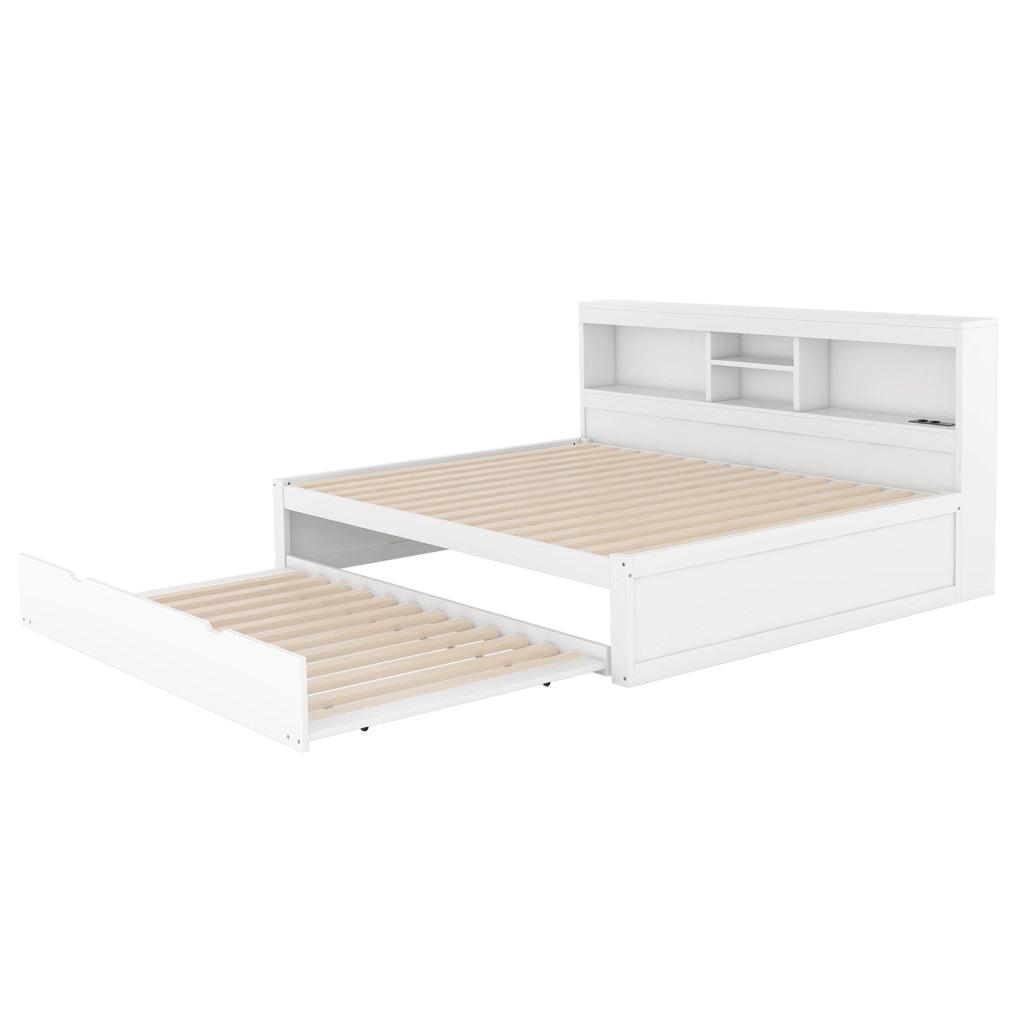 Divano letto / daybed 140x200 cm con illuminazione ambientale, presa e USB, vano laterale e letto estraibile, bianco