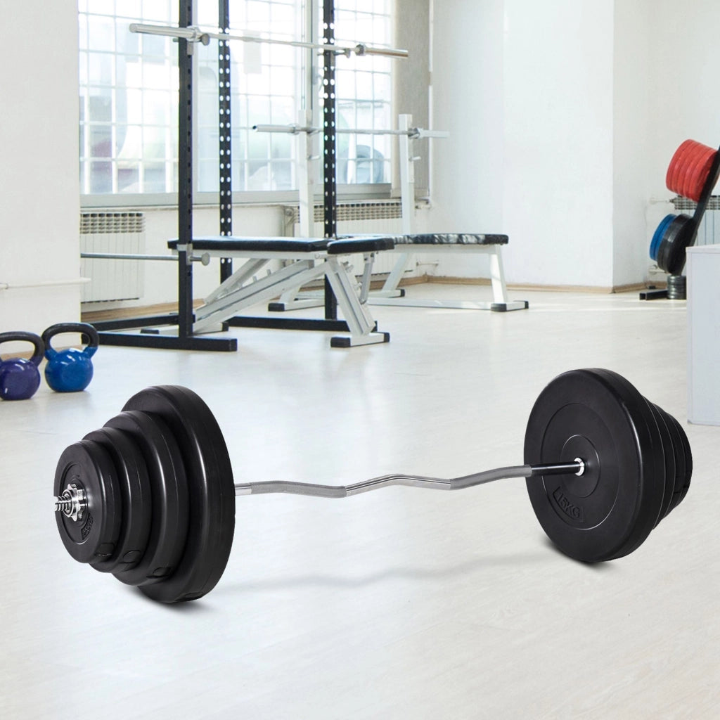 Set Bilanciere e Dischi da 70 kg totali con Impugnatura Antiscivolo, Acciaio e Plastica, Nero