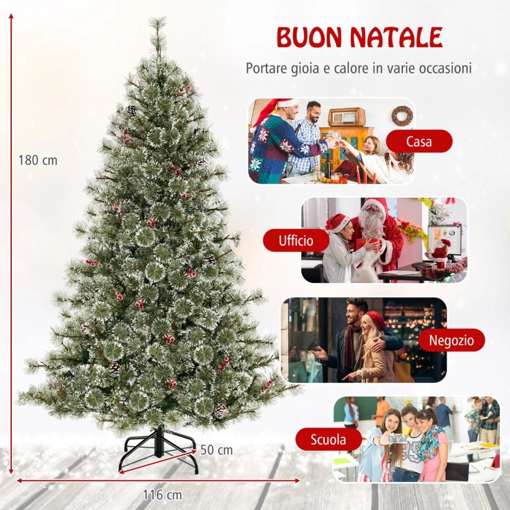 Albero di Natale artificiale con punte di pino e setole in PVC luci LED multicolore, Albero festivo pre-illuminato 180CM-Alberi di Natale